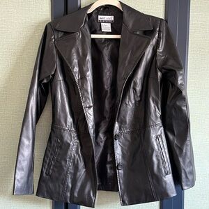 Vintage Y2K Matrix Wet Seal Black Faux Leather Jacket Blazer, Size Small